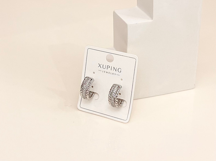 گوشواره حلقه ای ژوپینگ (xuping ) رنگ سفید آبکاری طلای ۱۸ عیار
