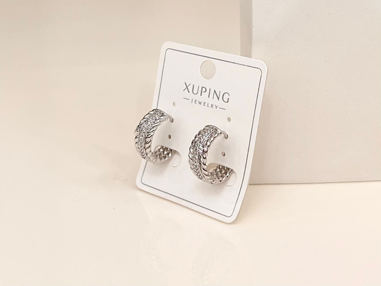 گوشواره حلقه ای ژوپینگ (xuping ) رنگ سفید آبکاری طلای ۱۸ عیار
