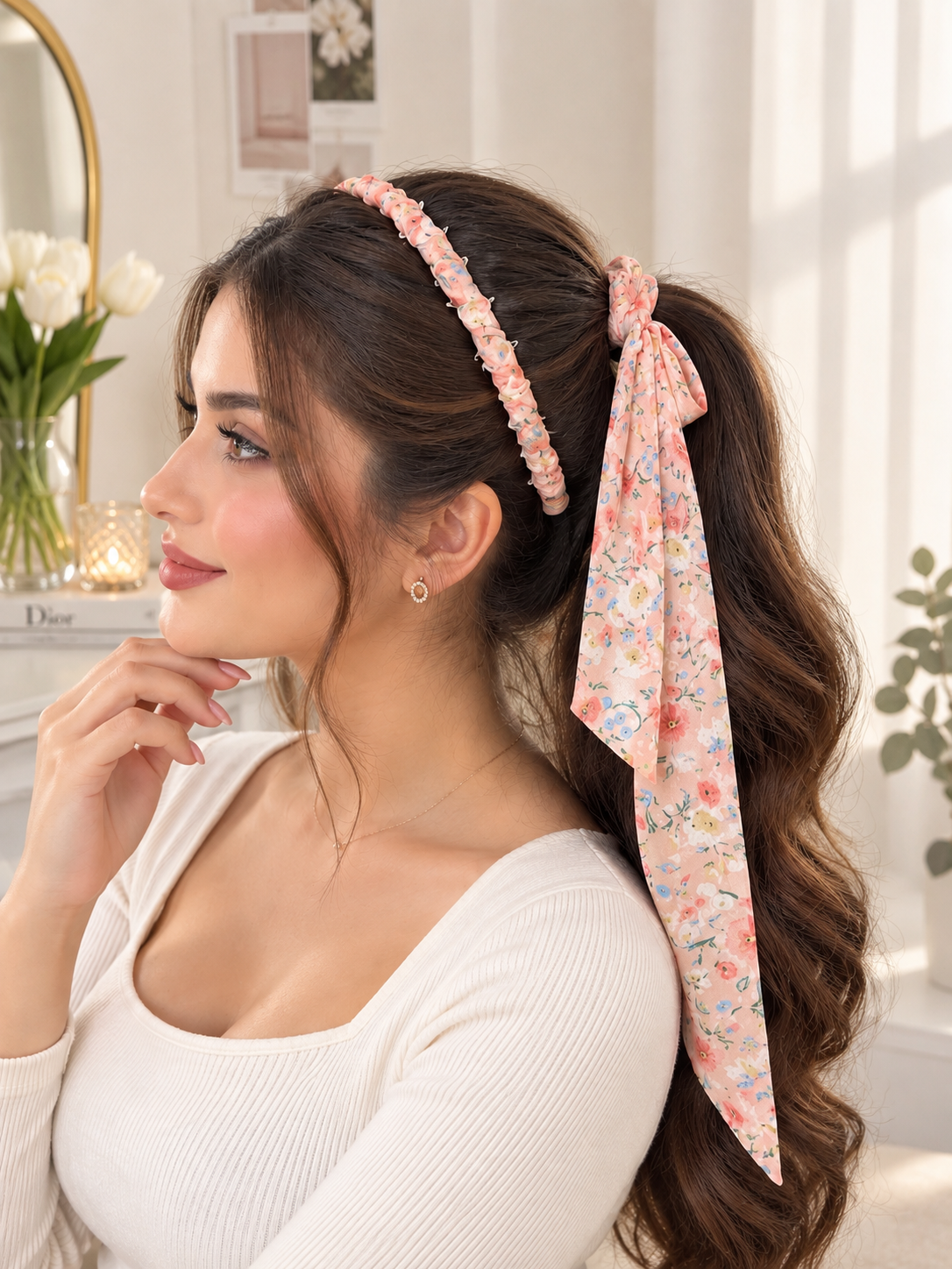 تِل چنگی دخترانه وارداتی پارچه ساتن آویز دار